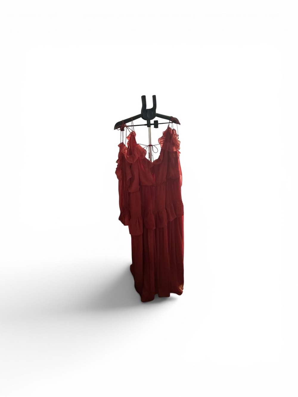 ASOS Rust-Red Ruffle Cold-Shoulder Maxi Dress - Picture 4 of 4